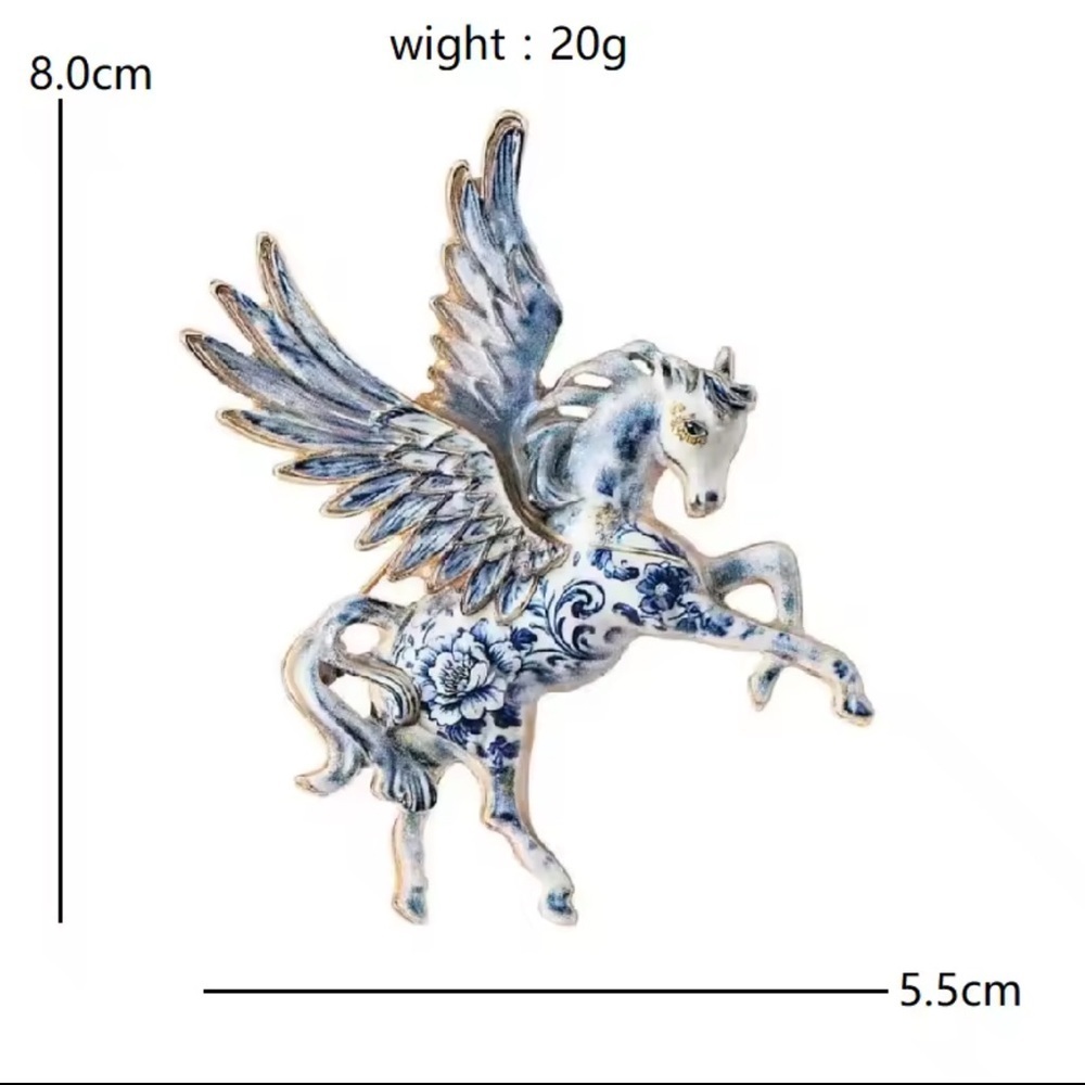 Porcelain Pegasus Blue White Brooch - Picture 5 of 5